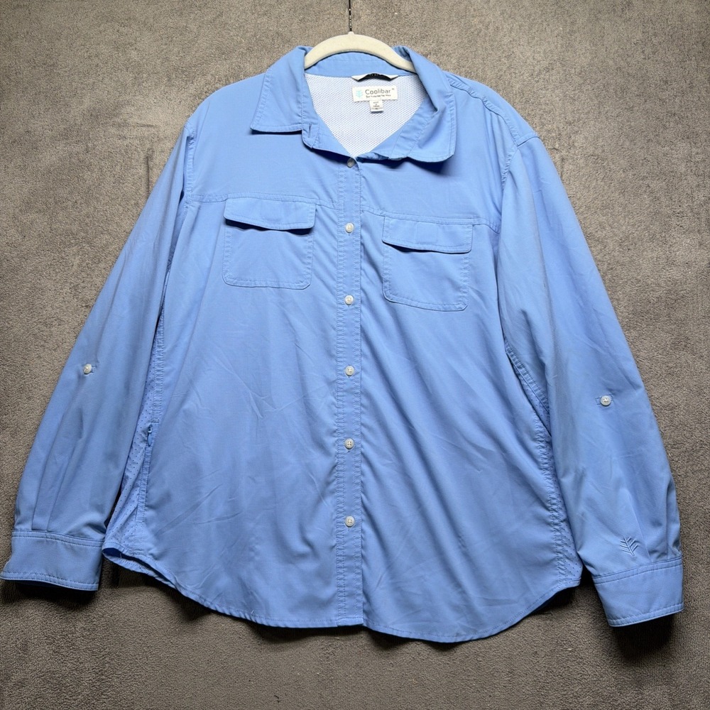 Coolibar Fishing Shirt Men's‎ Blue UPF 50+ Button Up Sun Shirt Long Sleeve XL